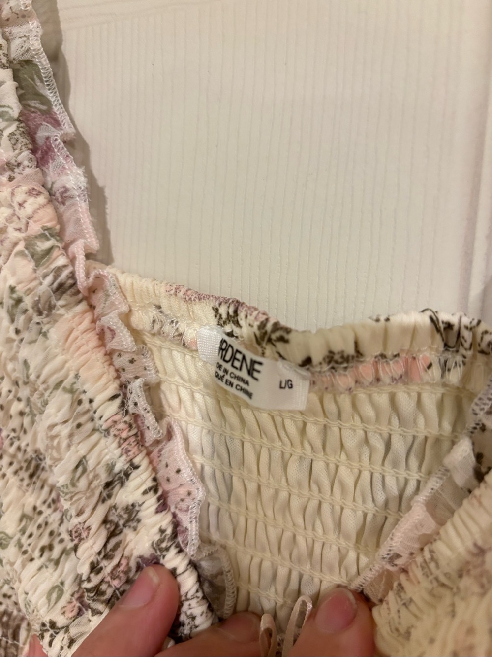 Ardene Cream Smocked Floral Ruffle Dress with Blush Accents - Picture 4 of 6
